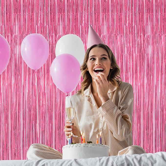 2 Pack Pink Party Decorations, 3.28 FT x 7.05 FT Pink Backdrop, Metallic Tinsel - Image 7
