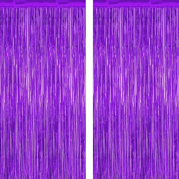 2 Pack Backdrop Curtains, 3.28 FT x 7.05 FT Purple Tinsel Backdrop, Metallic by ZATAYE