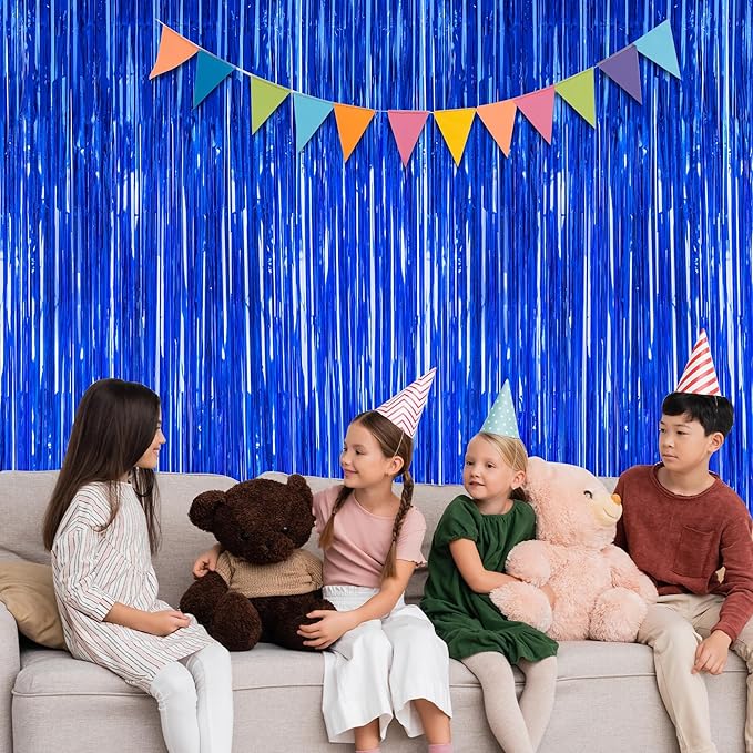 2 PCS Tinsel Backdrop, 3.28 FT x 7.05 FT Dark Blue Backdrop Curtains, Metallic - Image 6