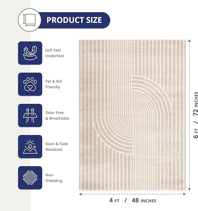 Abani Area Rug for Living Room -Nuevo 4' x 6' Beige Arch Pattern Area Rug - Image 2