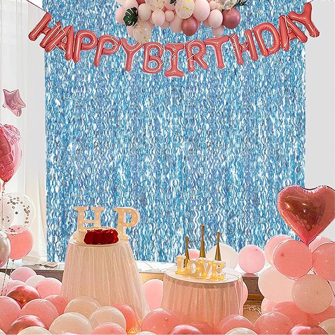 3 Pack 3.3 ft x 6.6 ft Tinsel Foil Fringe Curtain Blue - Image 6