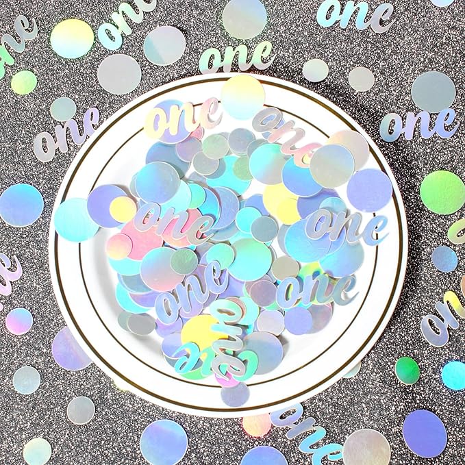 One Birthday Confetti Iridescent Baby First Birthday Decorations Circle Table - Image 3