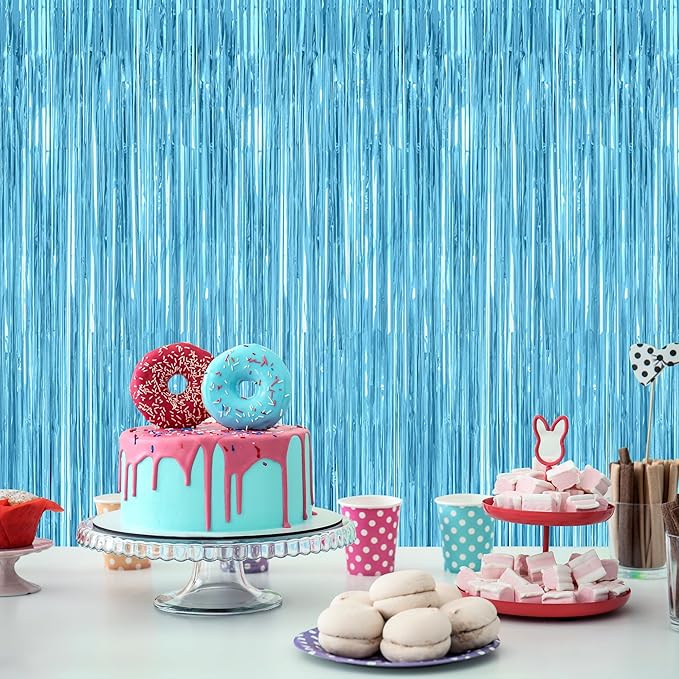 2 Pack Backdrop Curtains, 3.28 Feet x 7.05 Feet Sky Blue Tinsel Backdrop - Image 7