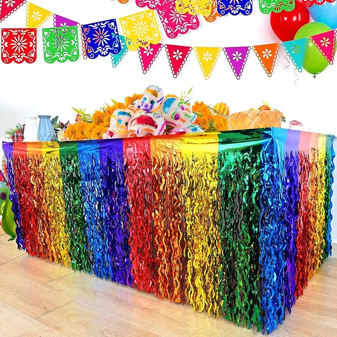 CCINEE 4 Packs Foil Fringe Table Skirt by CCINEE