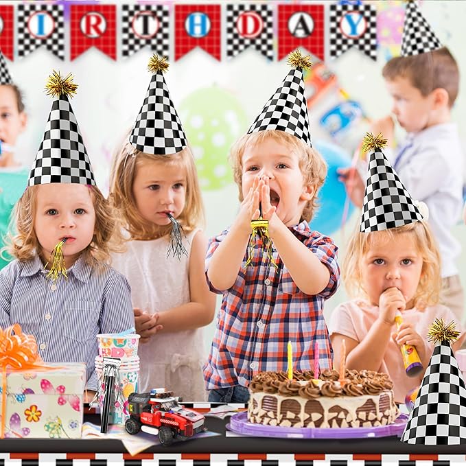 48 Race Car Birthday Party Hats Race Car Party Supplies Include Black White - Image 5