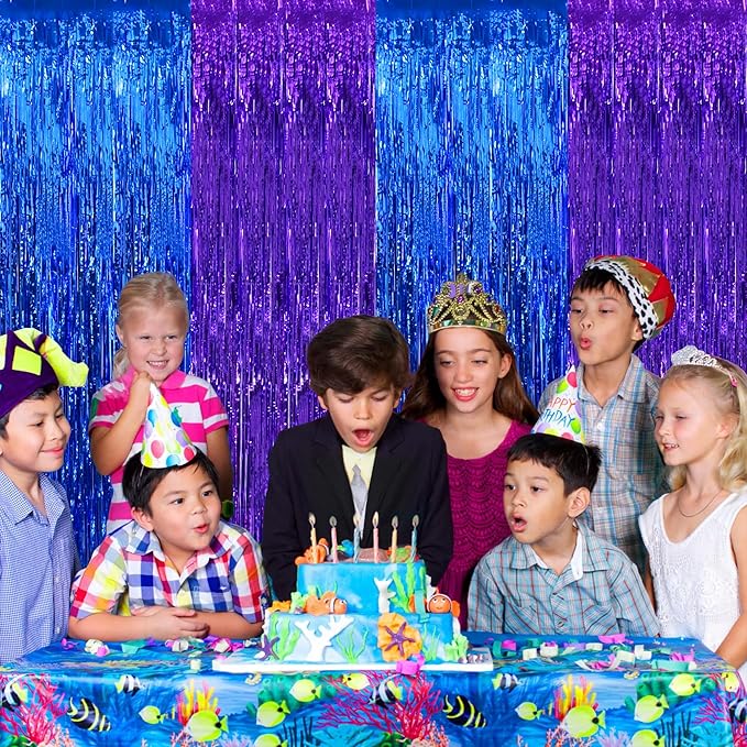 BEISHIDA 2Pcs Blue Purple Door Streamer Light Blue Purple Backdrop Foil Fringe - Image 5
