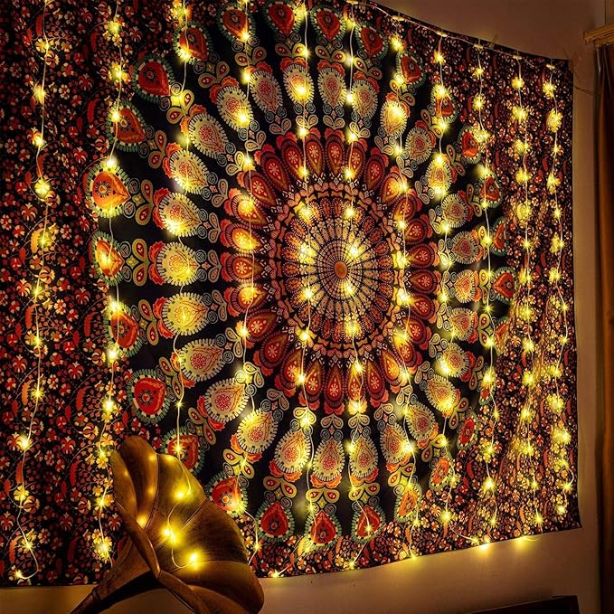 Curtain Window String Lights 6.5 x 5 Feet LED Copper Tapestry Backdrop Twinkle - Image 2