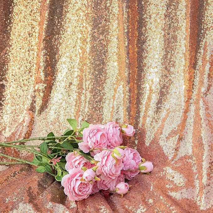Rose Gold Sequin Backdrop Curtains Glitter Drapes 2FTx8FT 2 Panels - Image 3