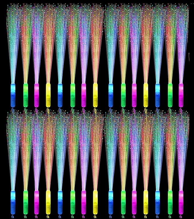 48 PCS Glow Fiber Wands Sticks LED Light Wands 3 Modes Flashing Fiber Optic by NUDALA