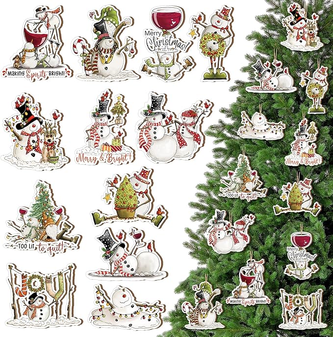 Suzile 36 Pcs Christmas Wooden Ornaments Cute Snowman Christmas Decoration by Suzile