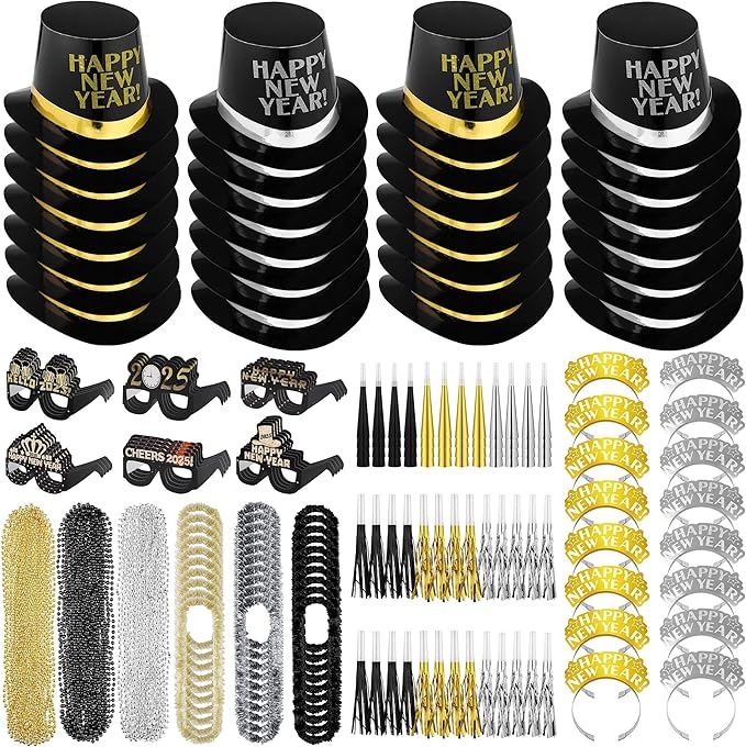 Fovths 264 Pieces 2025 New Years Eve Party Supplies Includes Glasses Top Hats by Fovths