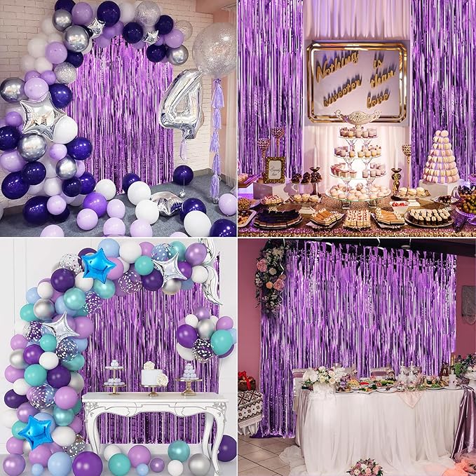 2 Pack Purple Foil Fringe Curtains Door Streamers Party Decorations 3.3 x 8.2 ft - Image 6