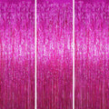 3 Pack 3.3x8.2 Feet Pink Foil Fringe Backdrop Curtains, Tinsel Streamers by Voircoloria