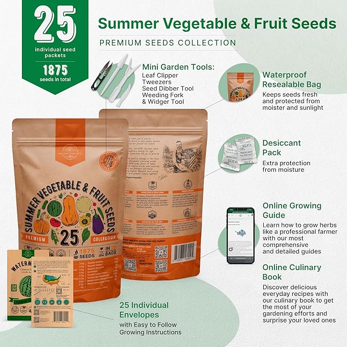 25 Summer Vegetable & Fruit Seeds Variety Pack - Image 2