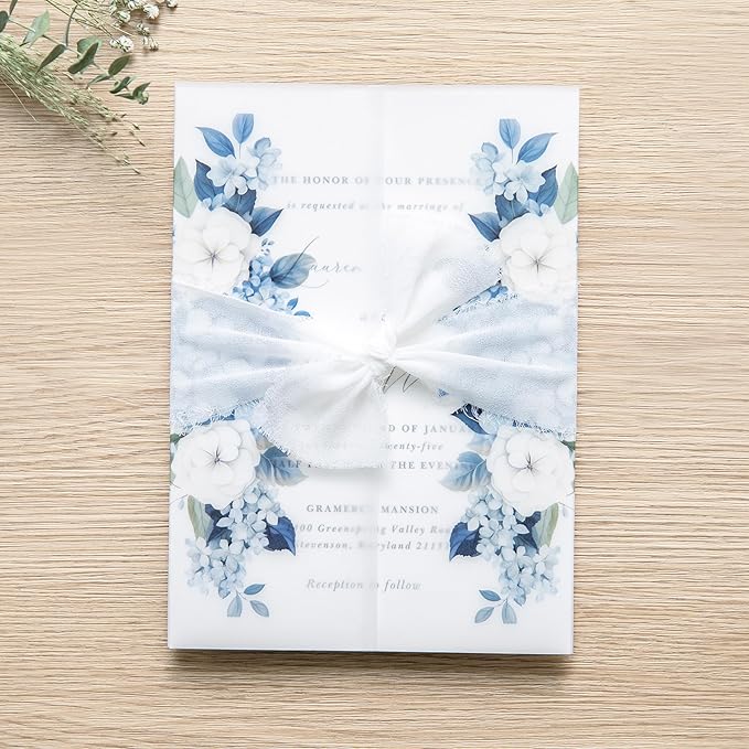 PONATIA 50PCS Vellum Jackets for 5x7 Invitation Cards- 135GSM Dusty Blue - Image 8