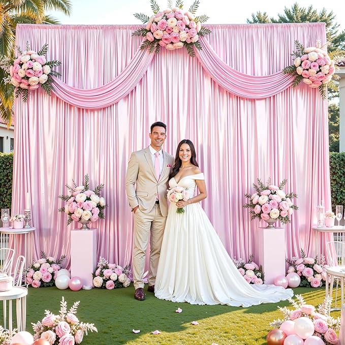 Pink Glitter Backdrop Curtain for Parties Wedding, 10Ft x 10Ft Satin Shimmer - Image 4