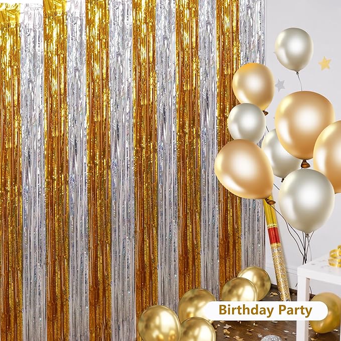 BEISHIDA Gold Silver Door Streamers Backdrop Foil Fringe Tinsel Party Streamers - Image 3