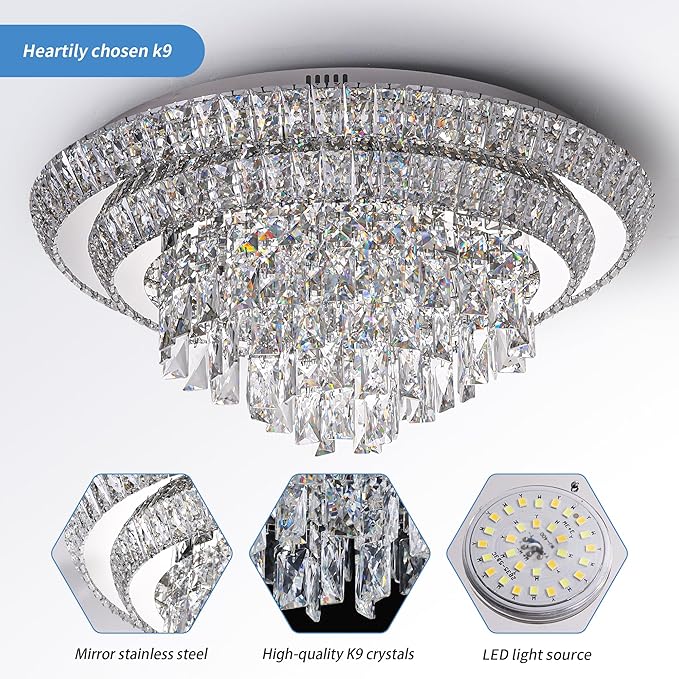 24 inch Crystal Silver Ceiling-Light Flush Mount - Image 4