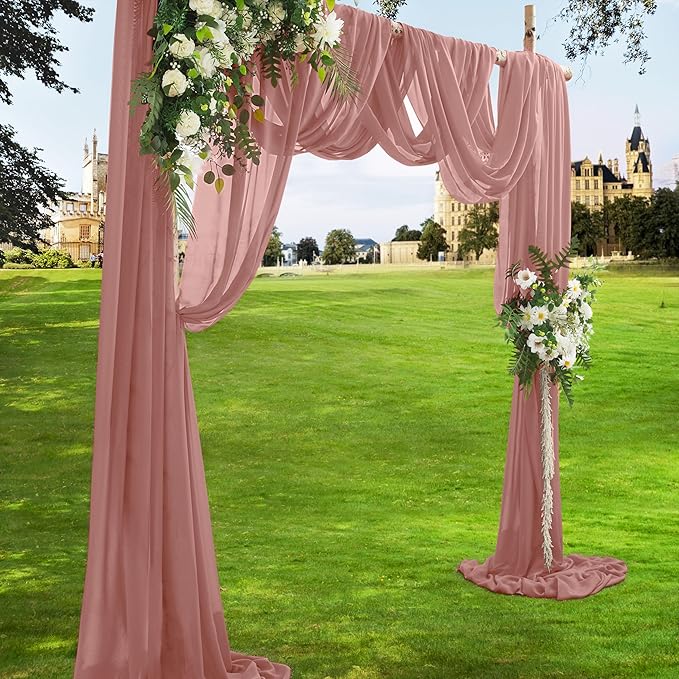 VACVELT Wedding Arch Draping Fabric Dusty Rose Chiffon, 2 Panels Sheer Drapes - Image 2
