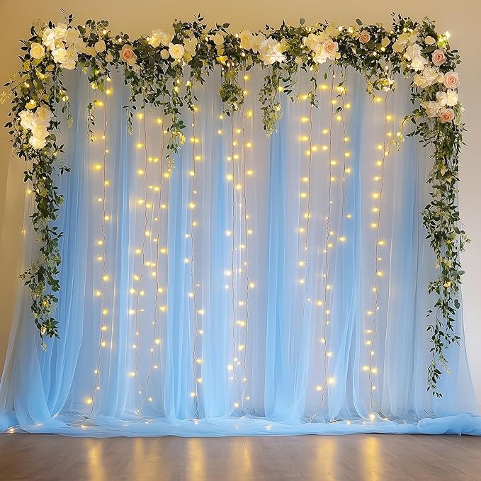 Fomcet Baby Blue Tulle Backdrop Curtains by Fomcet