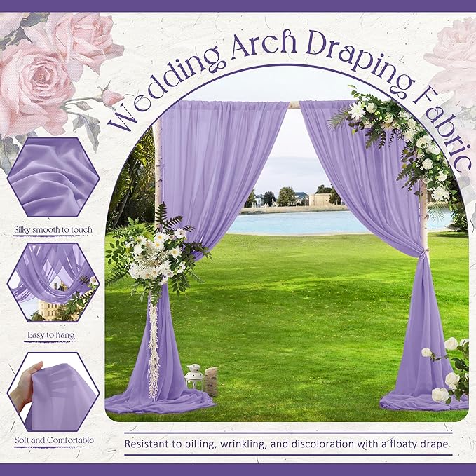 VACVELT Wedding Arch Draping Fabric, Lilac Chiffon, 1 Panel Sheer Drapes - Image 4