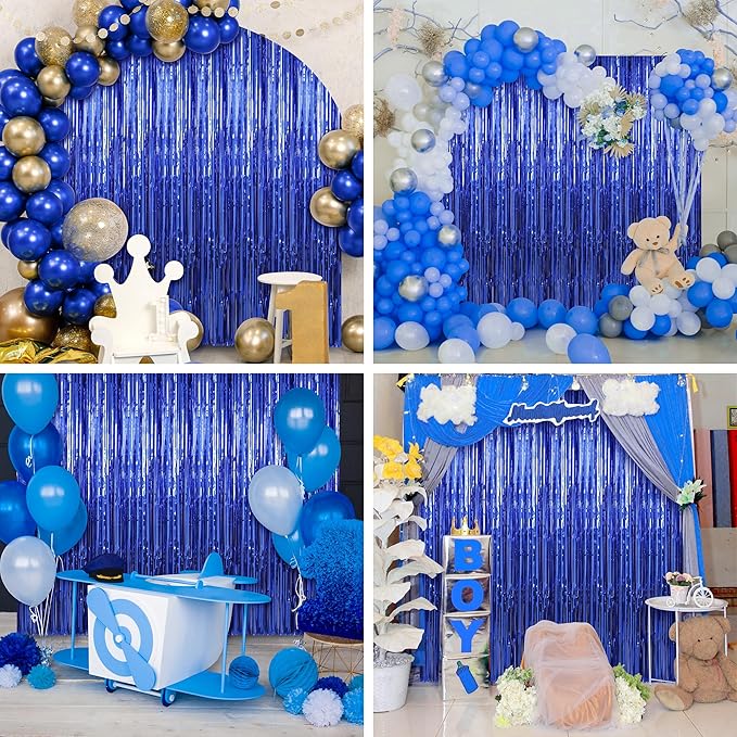 Crosize 3 Pack 3.3 x 9.9 ft Dark Blue Foil Fringe Backdrop Curtain, Streamer - Image 6