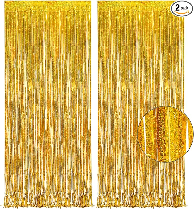 Gold Fringe Curtain Tinsel Backdrop by GREATRIL