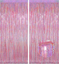 Melsan Pink Tinsel Curtains Backdrop, 3.2 ft x 8.2 ft Sparkle Metallic Foil by Melsan