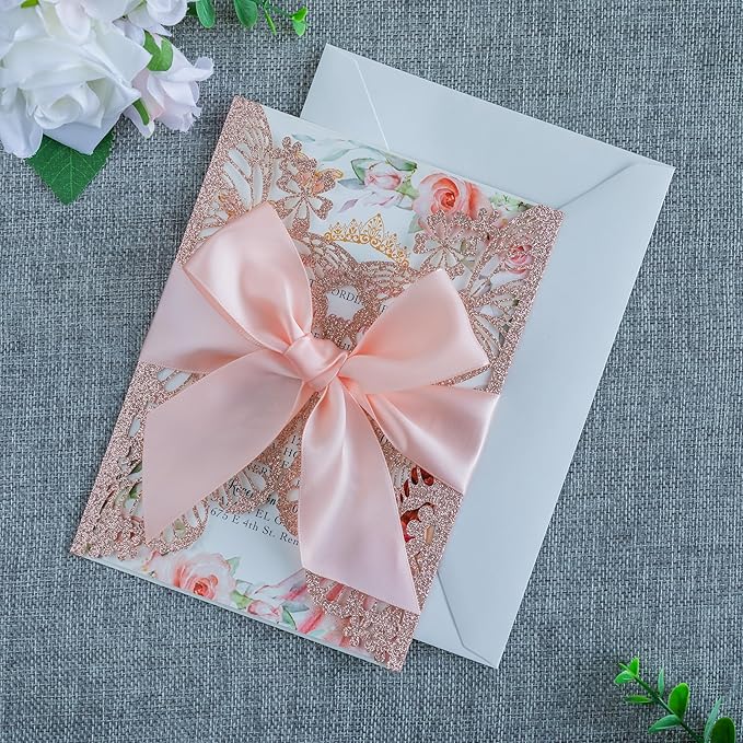 20 PCS 5.12x7.2 Butterfly Quinceanera Invitation, Laser Cut Wedding Invitation - Image 6