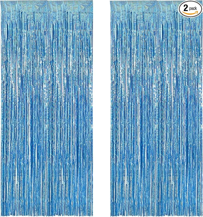 BRAVESHINE Light Blue Tinsel Foil Fringe Curtains by BRAVESHINE