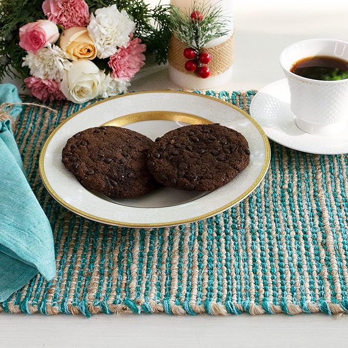 Chardin Home Natural Jute & Aqua Turquoise Placemats, 13x19 in Dining Table - Image 7