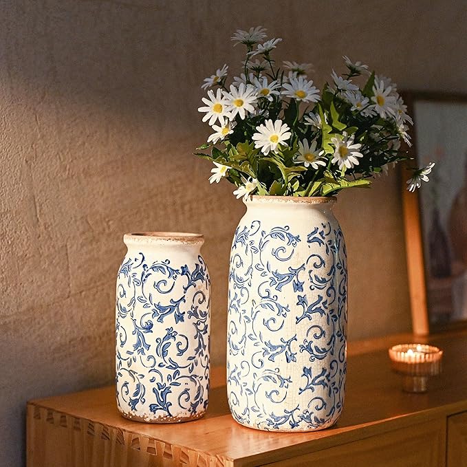 VICTOR & TERESA Rustic Large Blue and White Vase - Image 5
