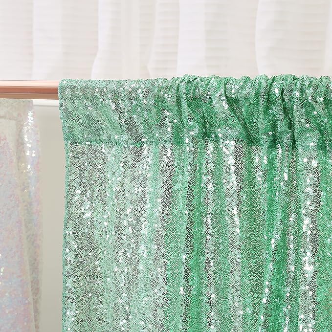 Poise3EHome Mint Green Sequin Backdrop Curtain, 2 Panels, - Image 5