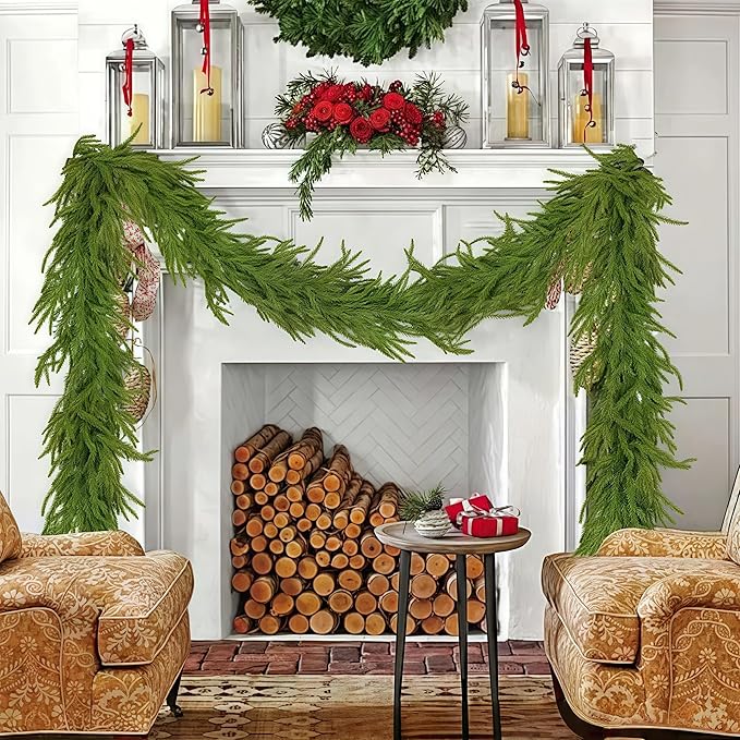 Christmas Decorations Artificial Norfolk Pine Garlands 6FT, Real Touch Winter - Image 9