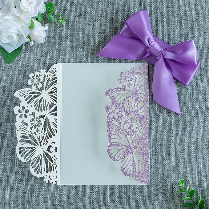 20 PCS 5.12x7.2 Butterfly Quinceanera Invitation, Laser Cut Wedding Invitation - Image 4
