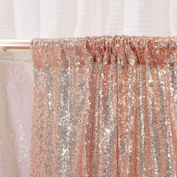Poise3EHome Rose Gold Sequin Backdrop Curtains, 4 Panels 2FTx8FT Glitter - Image 4