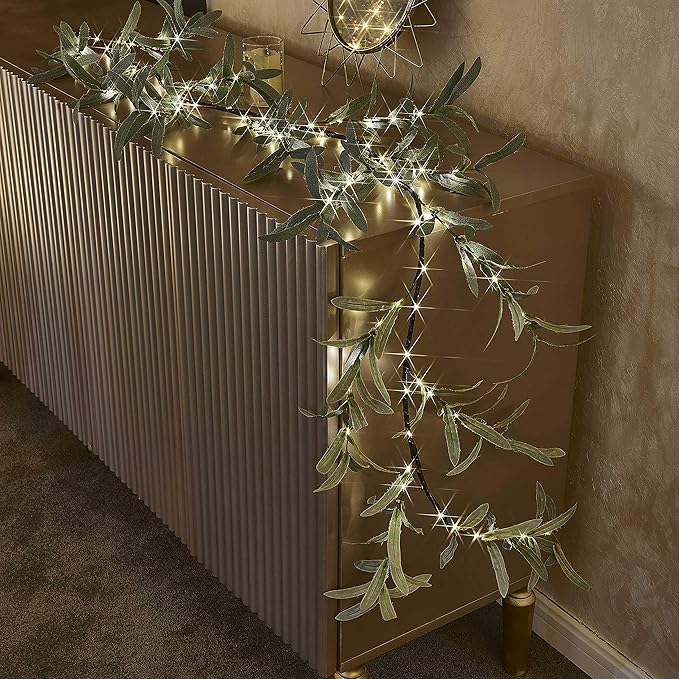 Hairui Lighted Artificial Olive Garland 6FT 96 LED Fairy Lights Battery Operated - Image 5