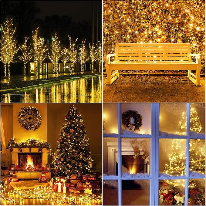 LAMPHOME 33ft Golden Christmas Decorative Mini Lights, 100 LED Transparent Wire - Image 2