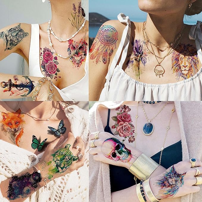 63 Sheets 3D Watercolor Rose Temporary Tattoos - Image 7