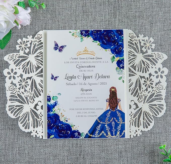 20 PCS 5.12x7.2 Butterfly Quinceanera Invitation, Laser Cut Wedding Invitation - Image 5
