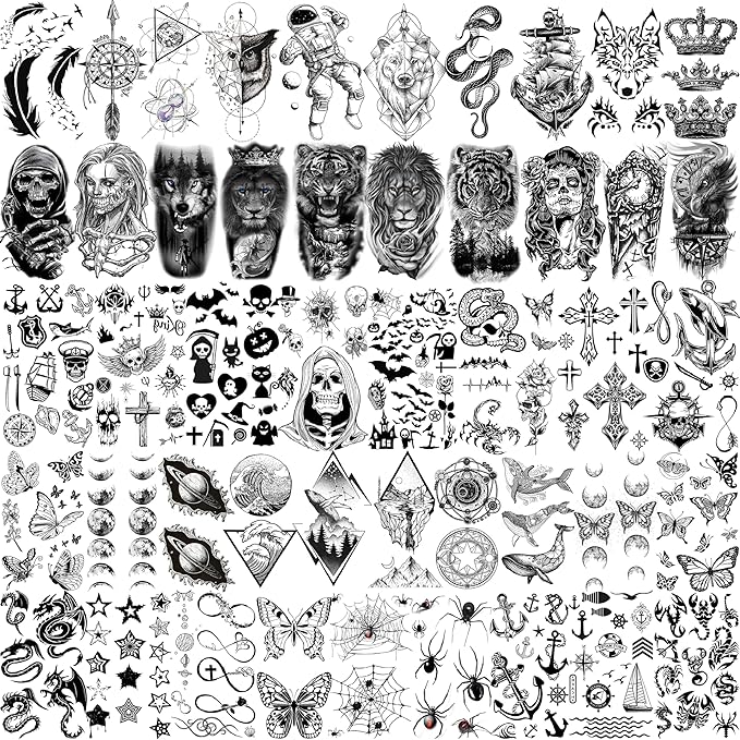 59 Sheets 3D Black Halloween Temporary Tattoos - Image 4