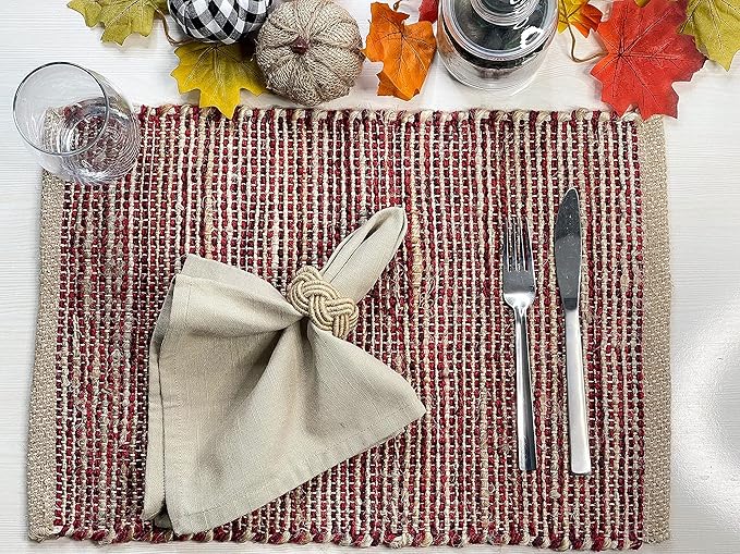Chardin Home Natural Jute & Red Placemats, 13x19 Inch Dining Table Placemats - Image 7