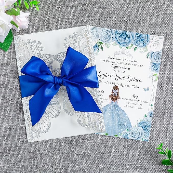 20 PCS 5.12x7.2 Butterfly Personalized Quinceanera Invitation, Customized XV - Image 2