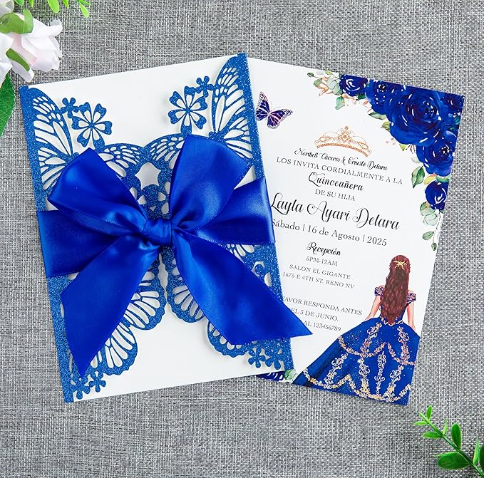 20 PCS 5.12x7.2 Butterfly Quinceanera Invitation, Laser Cut Wedding Invitation by FEIYI