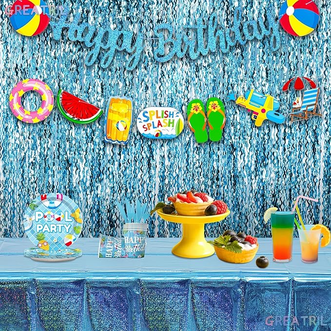 Wavy Blue Streamers Party Backdrop - Image 2