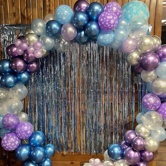 Winter Snowflake Balloons, 60 Packs 12 Inch Metallic Purple Blue White Silver - Image 6