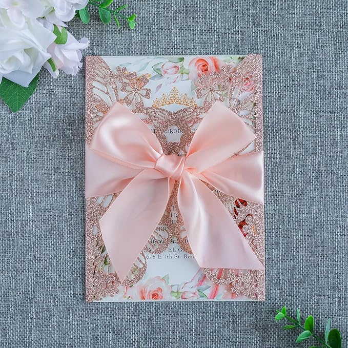 20 PCS 5.12x7.2 Butterfly Quinceanera Invitation, Laser Cut Wedding Invitation - Image 3