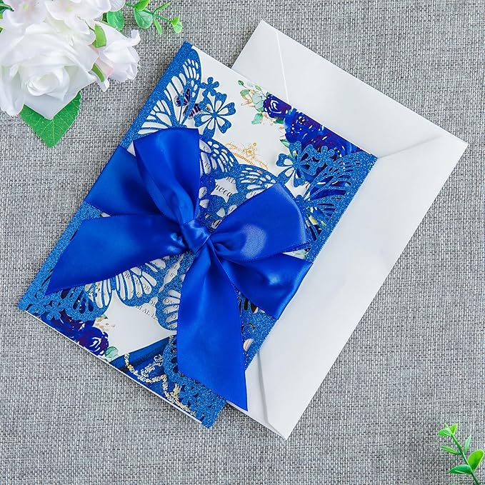 20 PCS 5.12x7.2 Butterfly Quinceanera Invitation, Laser Cut Wedding Invitation - Image 4