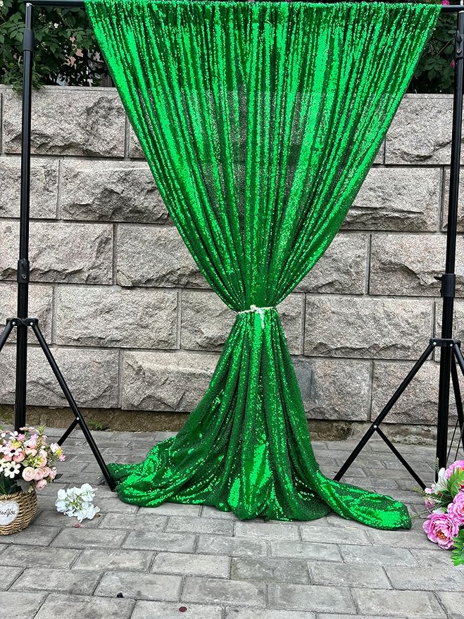 Green Sequin Backdrop Curtains 1 Panel 10FTx10FT Glitter Green Photo Backdrop - Image 2