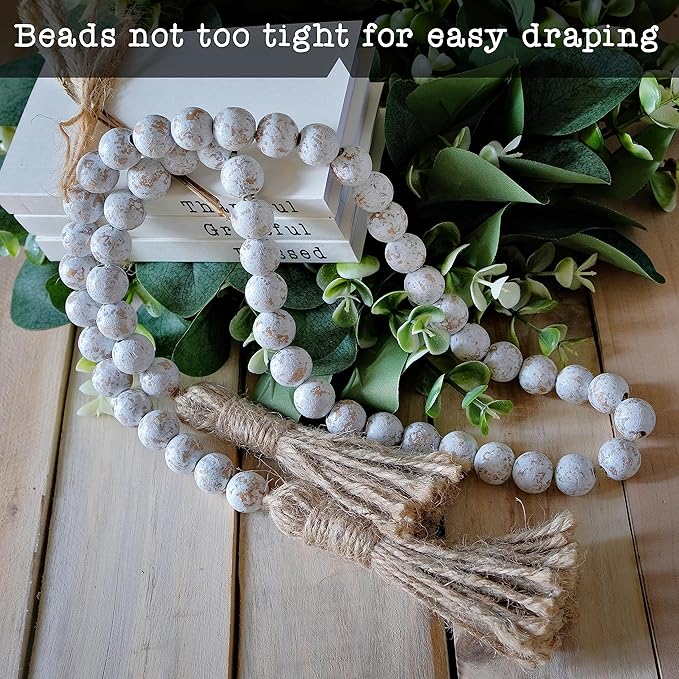 Farmhouse Wood Bead Garland Set of 2 - Image 3